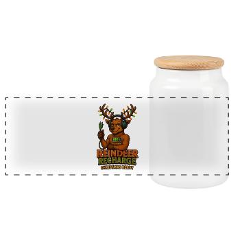 Reindeer Recharge – Funny Christmas Reindeer - Panoramic Cookie Jar with Wooden Lid - white - Front