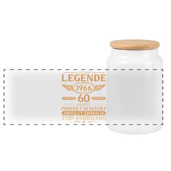 1966 Vintage Living Legend - 60th Birthday - Panoramic Cookie Jar with Wooden Lid - white - Front