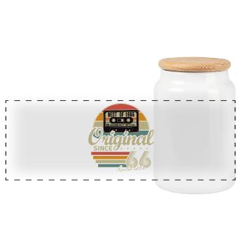 Original 1966 Vintage Vintage Birthday Retro - Panoramic Cookie Jar with Wooden Lid - white - Front