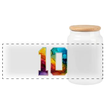 NR. 10 NUMMER 10 COLLEGE 10. GEBURTSTAG - Panorama Keksdose mit Holzdeckel - Weiß - Vorne