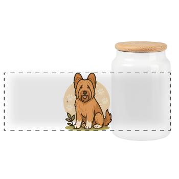 Chien Briard mignon avec motif de patte - Boîte à biscuits avec couvercle en bois - blanc - Devant
