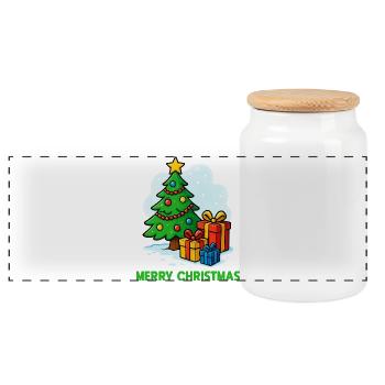 Weihnachtsbaum mit Geschenken - Panorama Keksdose mit Holzdeckel - Weiß - Vorne