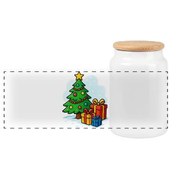 Christmas Tree Cartoon Gifts - Panoramic Cookie Jar with Wooden Lid - white - Front
