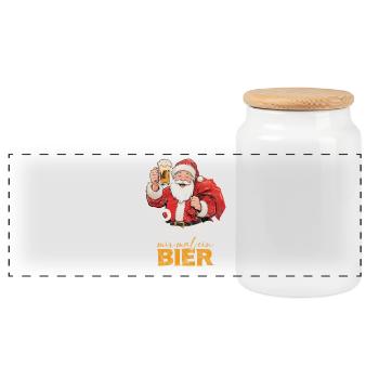 Ho ho Hol mir mal ein Bier Weihnachtsmann - Panorama Keksdose mit Holzdeckel - Weiß - Vorne