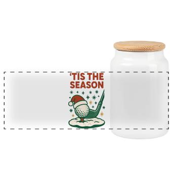 Tis The Season Funny Golf Holiday Vibes - Panoramic Cookie Jar with Wooden Lid - white - Front