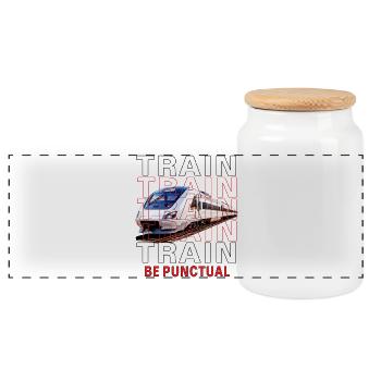 ZUG TRAIN BE PUNCTUAL - Panoramic Cookie Jar with Wooden Lid - white - Front