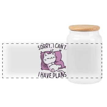 Sorry I Have Plans - Panoramic Cookie Jar with Wooden Lid - white - Front