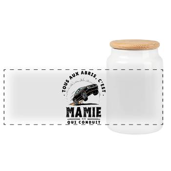 All Shelters Granny Drives - Humor Driving - Panoramic Cookie Jar with Wooden Lid - white - Front