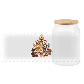 Weihnachtsbaum aus Hunden – Lustiges Xmas - Panorama Keksdose mit Holzdeckel - Weiß - Vorne