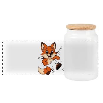 Süßer Comic Fuchs – Kinder & Tierliebhaber Motiv - Panorama Keksdose mit Holzdeckel - Weiß - Vorne