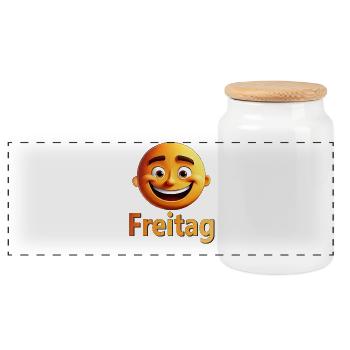 Friday - Panoramic Cookie Jar with Wooden Lid - white - Front