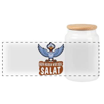 NOW WE HAVE THE SALAD - Panoramic Cookie Jar with Wooden Lid - white - Front
