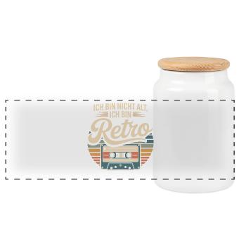 Ich bin Retro Kassette - Panorama Keksdose mit Holzdeckel - Weiß - Vorne