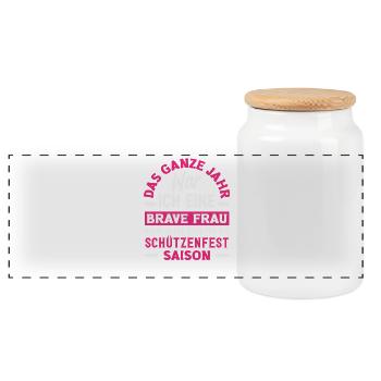 Brave Woman Funny Shooting Festival Saying - Panoramic Cookie Jar with Wooden Lid - white - Front
