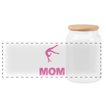 Gymnastics Mom Silhouette - Panoramic Cookie Jar with Wooden Lid - white - Front