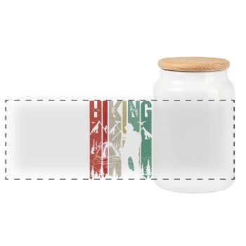 Hiking - Panoramic Cookie Jar with Wooden Lid - white - Front