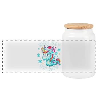 Weihnachten Spruch Humor Einhorn Lustig Rentier - Panorama Keksdose mit Holzdeckel - Weiß - Vorne