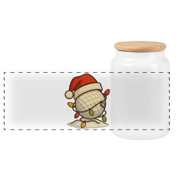 Funny Golf Christmas Golf Ball Santa Hat - Panoramic Cookie Jar with Wooden Lid - white - Front