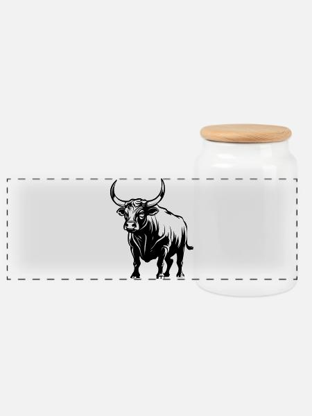Stier - Panorama Keksdose mit Holzdeckel - Weiß