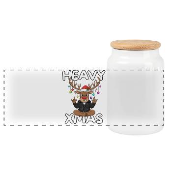 Heavy Xmas Reindeer Cartoon - Panoramic Cookie Jar with Wooden Lid - white - Front