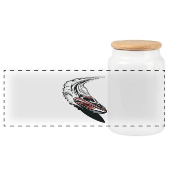 Dynamic motorboat motif with action and - Panoramic Cookie Jar with Wooden Lid - white - Front