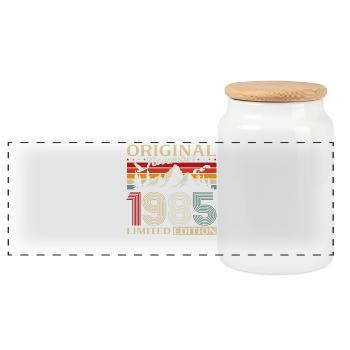 40th Birthday Original November Vintage 1985 - Panoramic Cookie Jar with Wooden Lid - white - Front