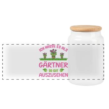 Garden Gardener Gardening Gardening Gardening Gardening - Panoramic Cookie Jar with Wooden Lid - white - Front