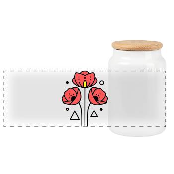 Poppy-Poppies-Minimalist-Line-Art-2 - Panoramic Cookie Jar with Wooden Lid - white - Front