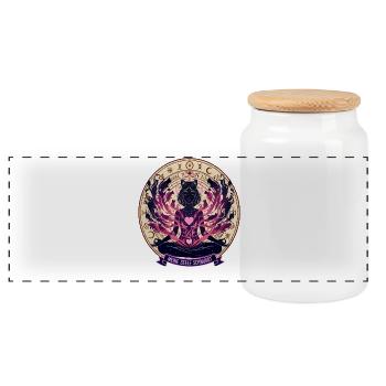 My Soul Purrs - Mystic Cat - Panoramic Cookie Jar with Wooden Lid - white - Front