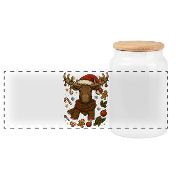 Elch an Weihnachten - Panorama Keksdose mit Holzdeckel - Weiß - Vorne