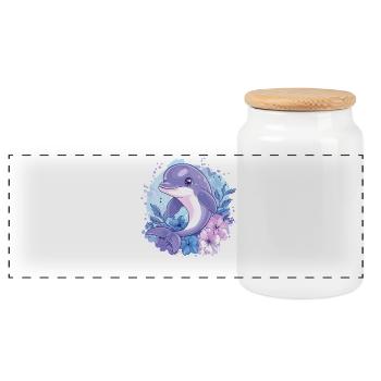 Dauphin dans le cercle de fleurs - Boîte à biscuits avec couvercle en bois - blanc - Devant