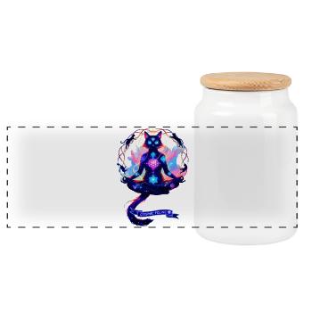 Cosmic Chakra Cat - Panoramic Cookie Jar with Wooden Lid - white - Front