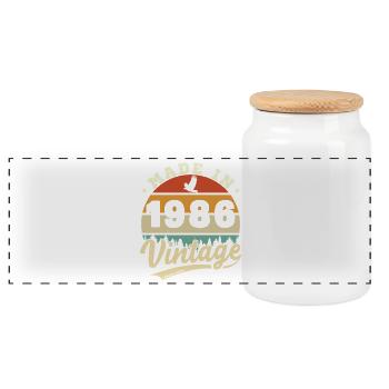 1986 Vintage Retro Geburtstagsgeschenk - Panorama Keksdose mit Holzdeckel - Weiß - Vorne