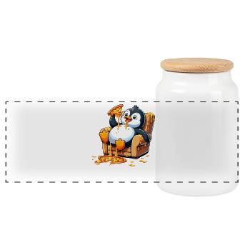 mignon pingouin dessin animé pizza nourriture se détendre paresser - Boîte à biscuits avec couvercle en bois - blanc - Devant