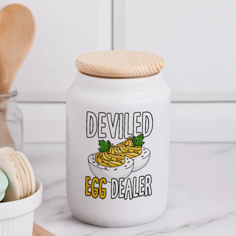 Funny Deviled Eggs Costume Deviled Egg Dad Panoramic Cookie Jar with Wooden Lid