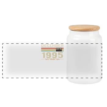 December 1995 Birthday December 1995 December - Panoramic Cookie Jar with Wooden Lid - white - Front