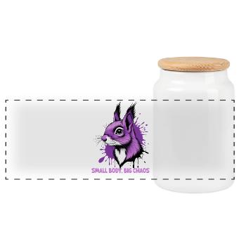 Lila Hase Chaos Druck - Panorama Keksdose mit Holzdeckel - Weiß - Vorne