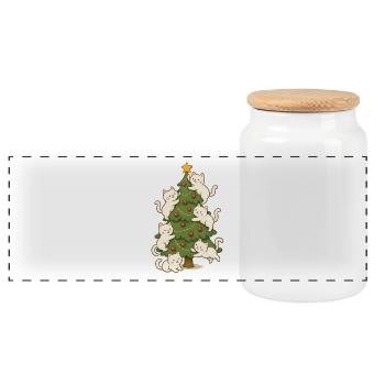 Katze Weihnachtsbaum Laune, Kätzchen - Panorama Keksdose mit Holzdeckel - Weiß - Vorne