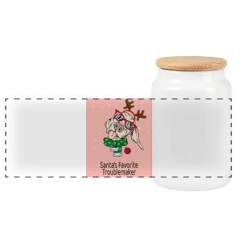 Santa's Favorite Troublemaker – Funny Dog - Panoramic Cookie Jar with Wooden Lid - white - Front