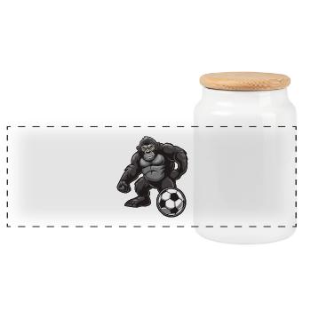 Gorilla Fußball - Panorama Keksdose mit Holzdeckel - Weiß - Vorne