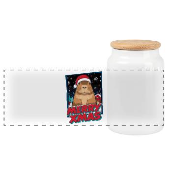 Capybara avec chapeau de Père Noël - Boîte à biscuits avec couvercle en bois - blanc - Devant