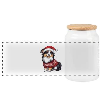 Border Collie Chien Noël - Boîte à biscuits avec couvercle en bois - blanc - Devant
