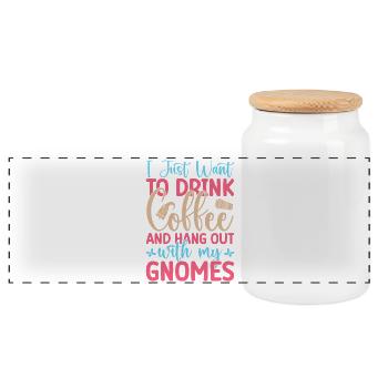 Garden Gnome Costume Drink Coffee & Hang Out Gnome - Panorama Keksdose mit Holzdeckel - Weiß - Vorne