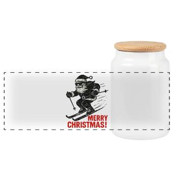 Grunge Ski Santa Claus with Saying Merry Xmas - Panoramic Cookie Jar with Wooden Lid - white - Front