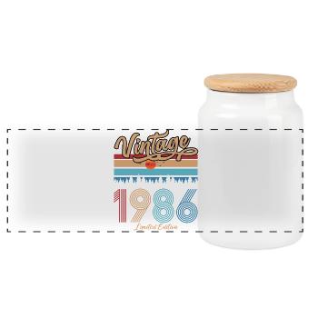 1986 Anniversaire Vintage Limited Edition Cadeau  - Boîte à biscuits avec couvercle en bois - blanc - Devant