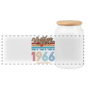 1966 Vintage Jubiläum Limited Edition Geschenk - Panorama Keksdose mit Holzdeckel - Weiß - Vorne