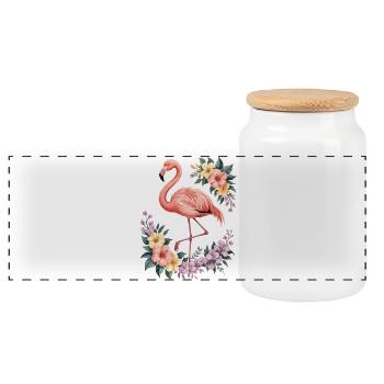 Tropischer Flamingo mit Blumen - Panorama Keksdose mit Holzdeckel - Weiß - Vorne