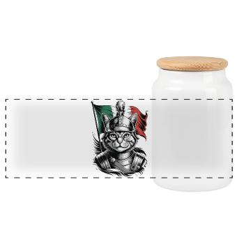 Cat Legionnaire with Italian Flag - Panoramic Cookie Jar with Wooden Lid - white - Front