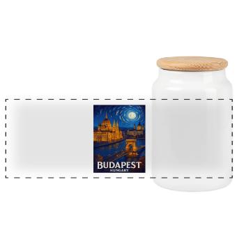 Budapest Hungary - Panoramic Cookie Jar with Wooden Lid - white - Front