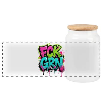 FCK GRN Graffiti Neon - Anti Vert - Boîte à biscuits avec couvercle en bois - blanc - Devant